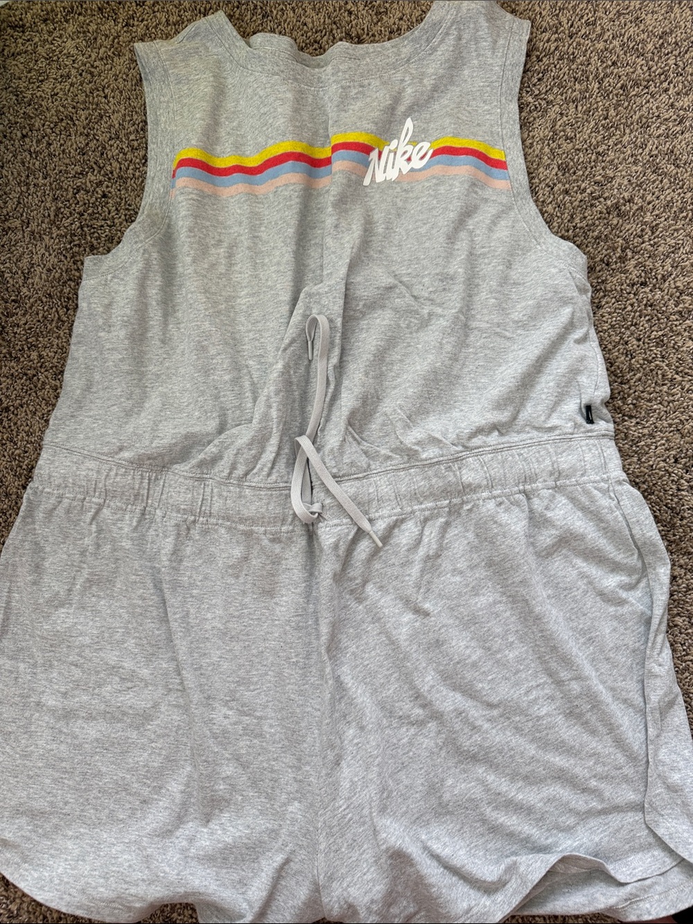 Nike Light Gray Sleeveless Romper with Rainbow Stripe Accents